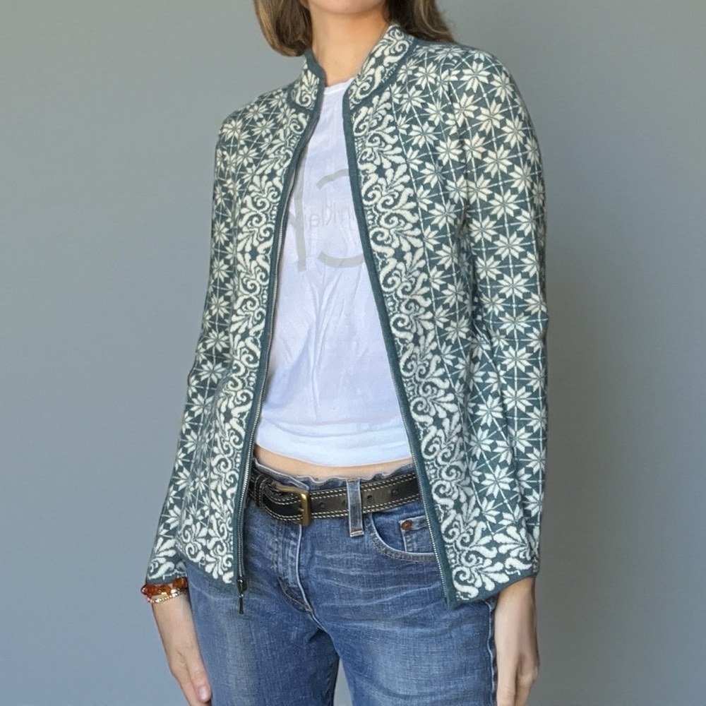 Classic Alpaca Fair Isle Mock Neck Zipper Cardigan Baby Alpaca Artisan Peru Sm